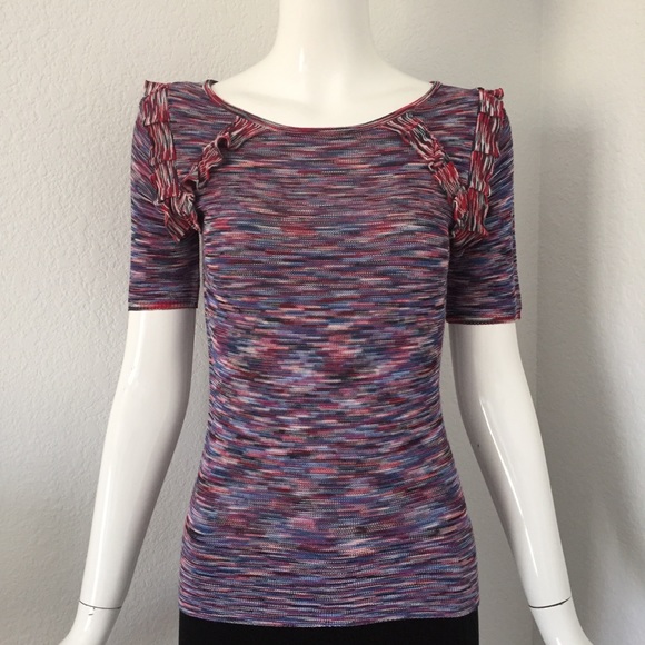 Maje multi color ruffle trim fitted Sweater - Picture 1 of 6